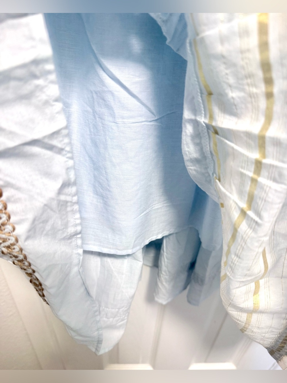 Light Blue Eyelet Midi Dress with Tan Trim - Picture 6 of 12
